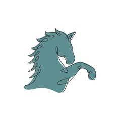 Sticker - Single continuous line drawing of elegant horse head for company logo identity. Jumping strong mustang mammal animal icon concept. Trendy one line draw vector graphic design illustration