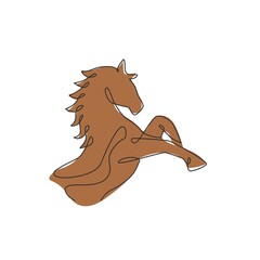 Poster - One single line drawing of jumping elegance horse for company logo identity. Strong gallop head mammal animal symbol concept. Modern continuous line draw vector graphic design illustration