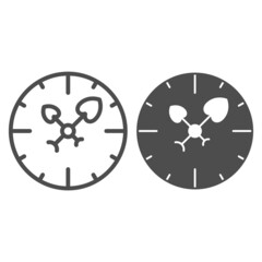 Poster - Clock with hands in the form of hearts line and solid icon, dating concept, timepiece vector sign on white background, outline style icon for mobile concept and web design. Vector graphics.