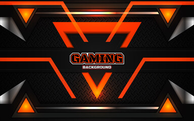 Fototapete - Abstract light futuristic orange and black gaming background with modern esport shapes. Vector design template technology concept can use element game banner, sport poster, cyber wallpaper, web