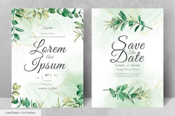 Set of Greenery Watercolor Wedding Invitation Card Template