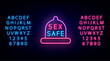 Sex Safe neon sign with condom frame. Contraceptive advertising with alphabet. Isolated vector illustration