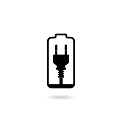 Sticker - Battery charging plug icon with shadow for web design isolated on white background