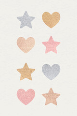 Sticker - Glitter heart and star sticker set vector