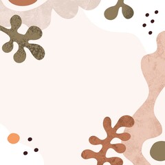 Fototapete - Modern abstract background with trendy minimal geometry shapes and leaf. Minimalistic square card design with creative natural frame. Fashion backdrop with organic elements. Flat vector illustration