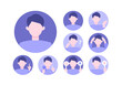 Young Man cartoon character head collection set. People face profiles avatars and icons. Close up image of smiling man.