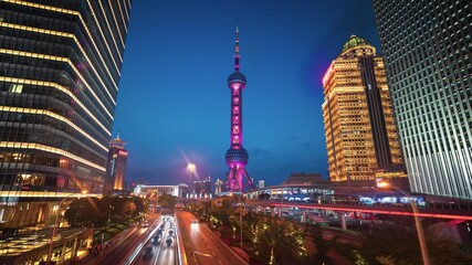 Wall Mural - hyper lapse, road in Shanghai Lujiazui financial center, China