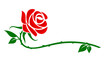 A symbol of a stylized garden rose.