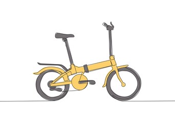 Poster - Single continuous line drawing of folding bicycle logo. Two cycle transportation concept. One line draw design graphic vector illustration