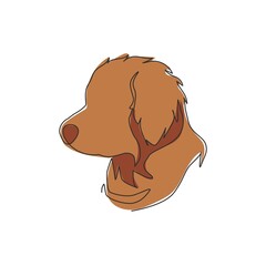 Poster - one single line drawing of simple cute puppy dog icon. pet shop logo emblem vector concept. trendy c