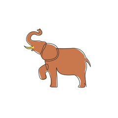 Poster - One continuous line drawing of big cute elephant company logo identity. African zoo animal icon concept. Trendy single line draw design graphic vector illustration