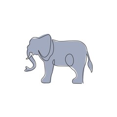 Poster - One continuous line drawing of big cute elephant company logo identity. African zoo animal icon concept. Dynamic single vector graphic line draw design illustration