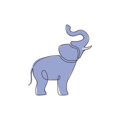 Poster - One continuous line drawing of big cute elephant company logo identity. African zoo animal icon concept. Modern single line vector graphic draw design illustration