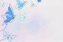 Aesthetic Butterfly Background, Blue Border, Vector Animal Illustration