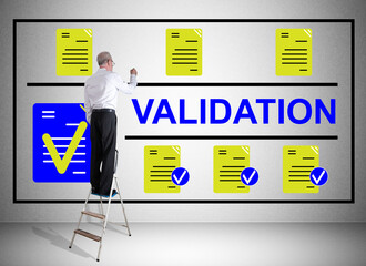 Wall Mural - Validation concept drawn by a man on a ladder