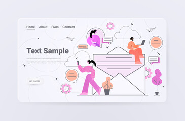 Poster - businesspeople sending and receiving messages online chat communication social media concept