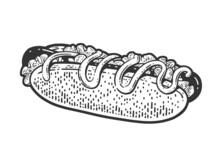 Hot Dog Sketch Raster Illustration