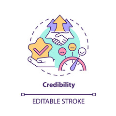 Credibility concept icon. Business reliability. Company integrity. Customer trust. Brand planning abstract idea thin line illustration. Vector isolated outline color drawing. Editable stroke