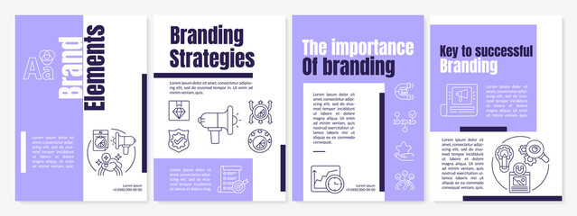 Brand elements purple brochure template. Key to successful strategy. Flyer, booklet, leaflet print, cover design with linear icons. Vector layouts for presentation, annual reports, advertisement pages