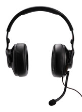Black Gaming Headset Isolated On White Background With Clipping Path, Computer Headphones With Microphone E Sport Game Device.