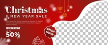 Christmas And New Year Sale Horizontal Banner Template Design.