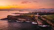 Santander Spain aerial view of the city during epic sunset, drone fly over lighthouse