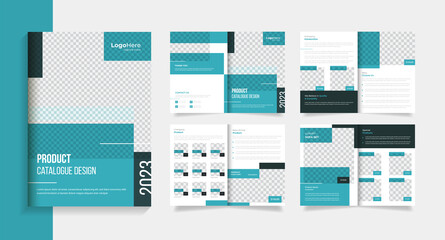 product catalogue brochure design template 8 pages layout, with minimal green shapes vector
