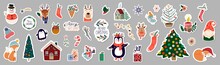 Christmas Winter Stickers Collection With Seasonal Design, Cute Animals And Elements For Scrapbook