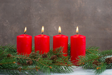 Canvas Print - Red candles on a advent wreath, christmas decoration