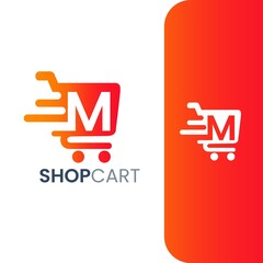 Letter M Shopping Cart Logo, Fast Trolley Shop Icon