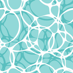 Seamless pattern like sea foam with shadow. Blurred white circles like bokeh isolated on blue background. Abstract vector repeating background like soap bubbles. 
