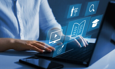 Wall Mural - education internet technology. e-learning education, internet lessons and online webinar. person who
