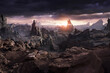 Leinwandbild Motiv The mystical dark world of rocks. Cinematic view. 3d render