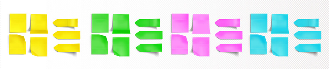 Poster - colorful stickers of different shapes with shadow and folded edges, tags, sticky notes for memo mock