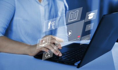 Wall Mural - education internet technology. e-learning education, internet lessons and online webinar. person who