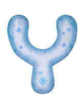 Letter Y In Winter Style With Snowflakes And Blue Drops Of Paint