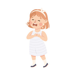 Sticker - Little Girl Standing and Crying Out Loud Feeling Sad Vector Illustration