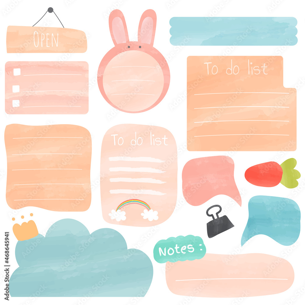 Watercolor sticky note set. Cute paper notes. Stationary set. Scrapbook ...