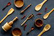Leinwandbild Motiv Cooking pattern with wooden kitchen utensils and cookware