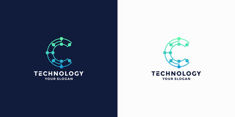 c technology logo design dot concept. initials letter C logo technology