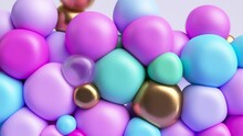 3d Animation 4K. Abstract Background With Colorful Balls, Silicone Rubber Balloons Falling Down And Filling The Empty Space