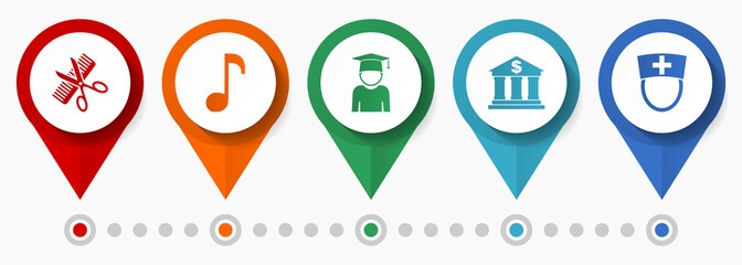 Aufkleber - Education, study and school vector icon set, flat design pointers, infographic template