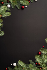 Wall Mural - black christmas background with decorative frame