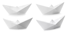 Set With Paper Boats On White Background