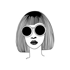 Wall Mural - Black line art woman with glasses