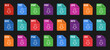 © Саша Мельник - Different file extension download buttons isolated on dark background. File format icons