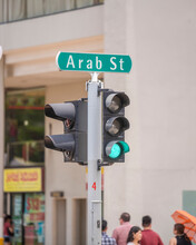 Singapore - 26 March 2019: View Of A Traffic Light In Singapore Downtown.