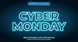 Cyber monday neon light typography premium editable text effect. Cyber monday futuristic techno text effect style