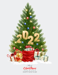 Leinwandbilder - Holiday background with  Christmas tree with garland. Vector.