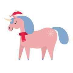 Sticker - Vector flat cartoon Christmas unicorn isolated on white background